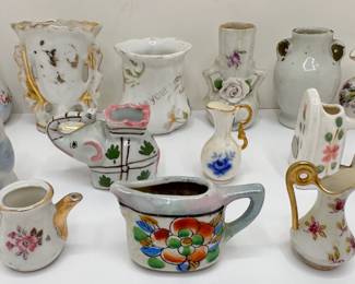 13 Vintage Miniature Jugs, Vases & Other Vessels, Some With Gold Accents
Lot #: 135