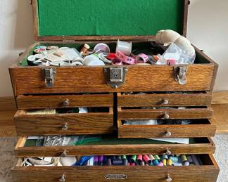 Vintage H. Gernstner & Sons Wood Sewing Box On Wheels Full Of Sewing Supplies & Notions
Lot #: 12