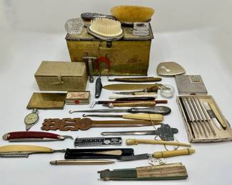 Vintage Hair Brushes, Metal Box, Chinese Meditation Balls, Letter Openers, Beauty & Desktop Tools (Over 40)
Lot #: 73
