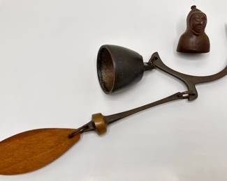 Vintage Richard Fisher Cast Bronze Bell With Mahogany Chime, Signed & Cast Metal Monk Candle Snuffer
Lot #: 41