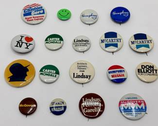 18 Pins, Mostly Vintage Political Campaign Pins
Lot #: 162