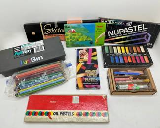 Art Supplies: New Pentel Watercolors, Conte Pastel Pencils & 7 Boxes Pastels Including Art Bin, Mostly Used &
Lot #: 115