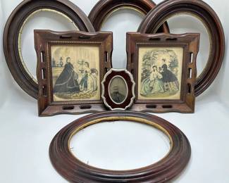 Vintage Wood Frames: 4 Ovals, 2 Rectangular With Vintage Prints & 1 Small Velvet
Lot #: 53