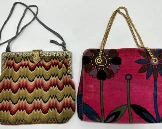 2 Vintage Handbags: Emilio Pucci By Jana Velvet From Italy & Woven With Metal Frame
Lot #: 110