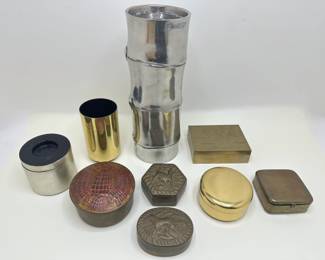 7 Metal Trinket Boxes, Tall Candle Holder & Gold Tone Cup
Lot #: 123