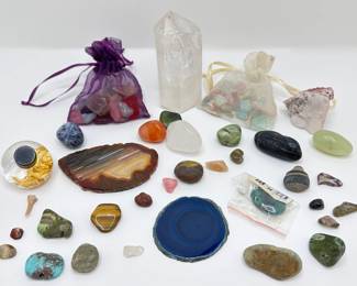 Over 40 Pieces: Natural Quartz, Agate, Gold Flakes, Rocks & Other Semiprecious Stones
Lot #: 69