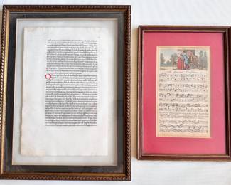 Page From Latin Text, Framed So Both Sides Are Visible & The Generous Confidence Sheet Illustrated Music
Lot #: 66