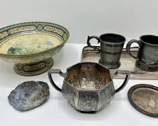 Vintage Baret Ware Illustrated Bowl & Silver Plate Tray, Baby Cups, Sugar Bowl & More
Lot #: 124