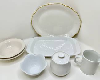 Vintage White Platters, Bowls, Creamer & Sugar Bowl By Corning Ware, Home Laughlin, Syracuse China & More
Lot #: 106