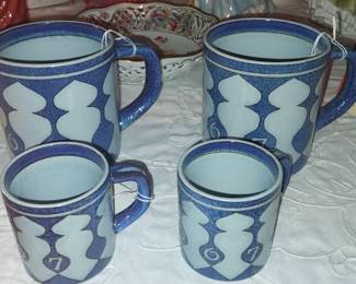 1967 Denmark Royal Copenhagen Mugs - Rare large Size w/ silver metal warming disk / as well as smaller sized mugs - designed by Niels Thorsson