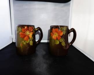 American Art Pottery JB Owens Brown Standard Glaze Pitcher & Mugs "1035"