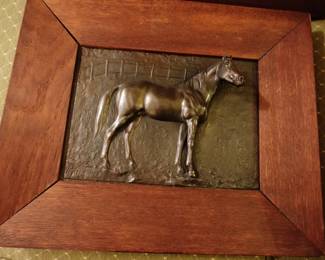 Old Bronze Horse Racing Trophy Wall Plaque, Circa 1950's