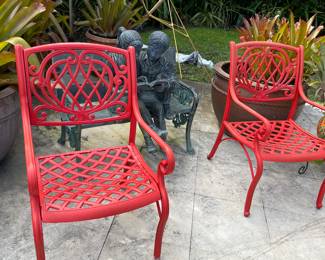 Several Reed Metal Patio Chairs