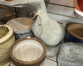 . . . a nice duck statue among planters