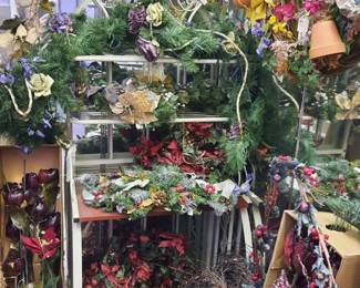 . . . . baker's rack and wreaths and swag