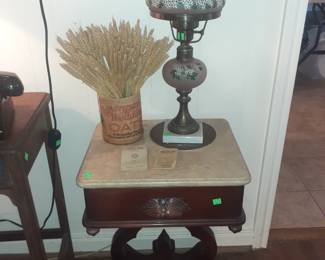 Marble Top Table with Electric Hurricane Lamp