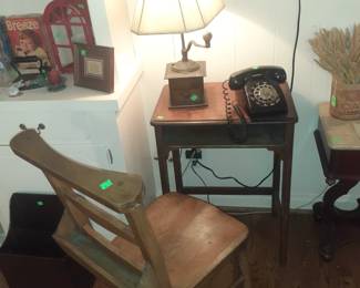 Telephone Table, Lamp, Rotary Telephone & Chair