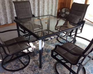 Hampton Bay table and swivel/rock chairs
