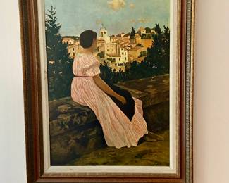 ‘The Pink Dress’ framed reproduction print on Masonite, by Jean F Bazille