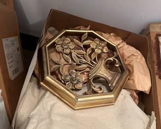 Mid-century Syroco Floral 1960's Wall Hanging, Painted Gold