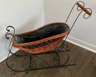 Christmas Planter wicker and iron
