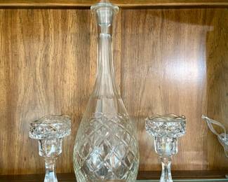 Crystal Decanter and candle stick holders