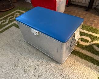 Vintage Galvanized Aluminum cooler with seat