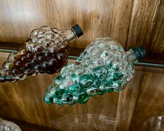 2 Grape Cluster Clear Glass Bottles Decanter Made In FRANCE