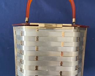 Mid-century, Metal Weave, Lucite Handle, Box Purse