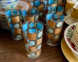 Vintage Culver Carnival Highboy Glasses set of 7 plus
