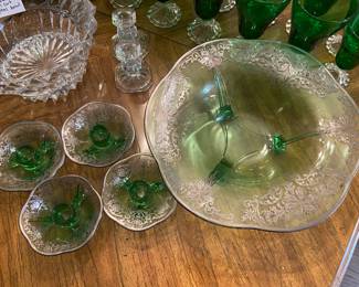 Fosteria Versailles footed bowl and candlesticks 