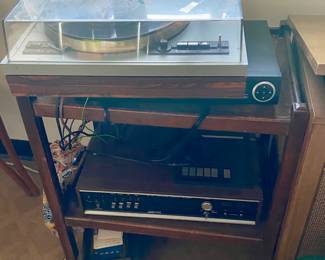 Vintage Stereo, Turntable and wheel 2 story table vintage