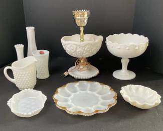 Milk Glass Lamp, Vases More