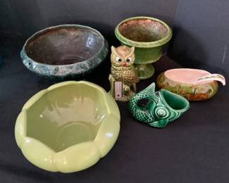Green Ceramic Items Including Rosemeade Bowl