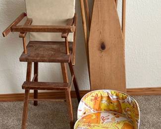 Vintage Childs High Chair, Booster  Iron Board