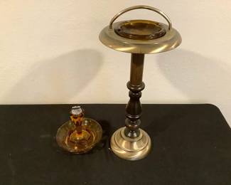 2 Amber Glass Ashtrays