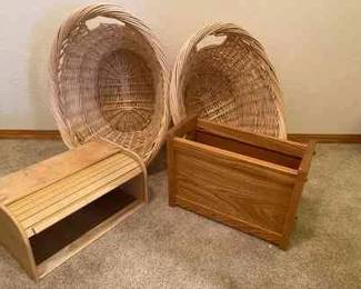 2 Laundry Baskets, Bread Box Magazine Rack