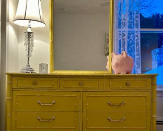 Thomasville Furniture Allegro Faux Bamboo Yellow Dresser and Mirror