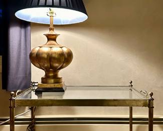 Brass and Glass Side Table & Lamp with Gold Base