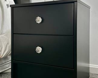 (2) Black Two Drawer Night Stand with Crystal Pulls 