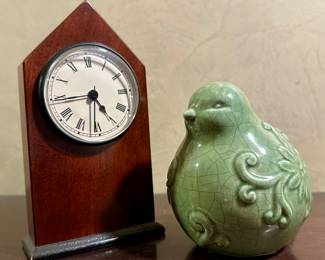 Mantle Clock & Ceramic Bird