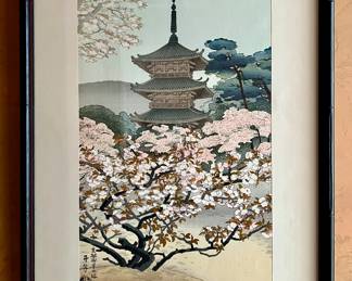 "The Pagoda of Ninnaji Temple" Woodblock Print by B. Asada