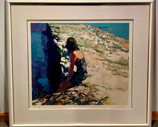 "Girl on a Seawall" Serigraph, Signed Nicola Simbari