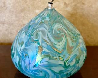 Hand Blown Iridescent Oil Candle 
