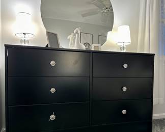 Black 6-Drawer Dresser with Crystal Pulls