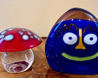 Orrefors Glass Mushroom & Face Paperweight