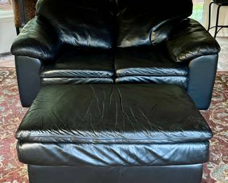 Leather Loveseat & Ottoman