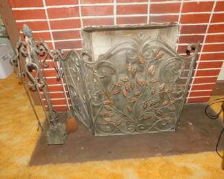 VINTAGE FIREPLACE SCREEN & TOOL SET