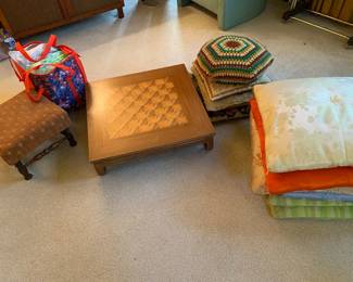 Game Table, Floor Pillows, Linens
