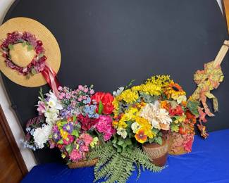 Artificial Flowers, Baket and Hat